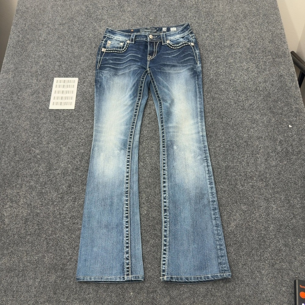 Miss Me Jeans Womens 28 Blue Cotton Blend Embellished Angel Wing Bootcut Y2K